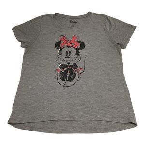 Disney Womens T‎ Shirt XL Gray Minnie Mouse Short Sleeve Retro Faded Graphic